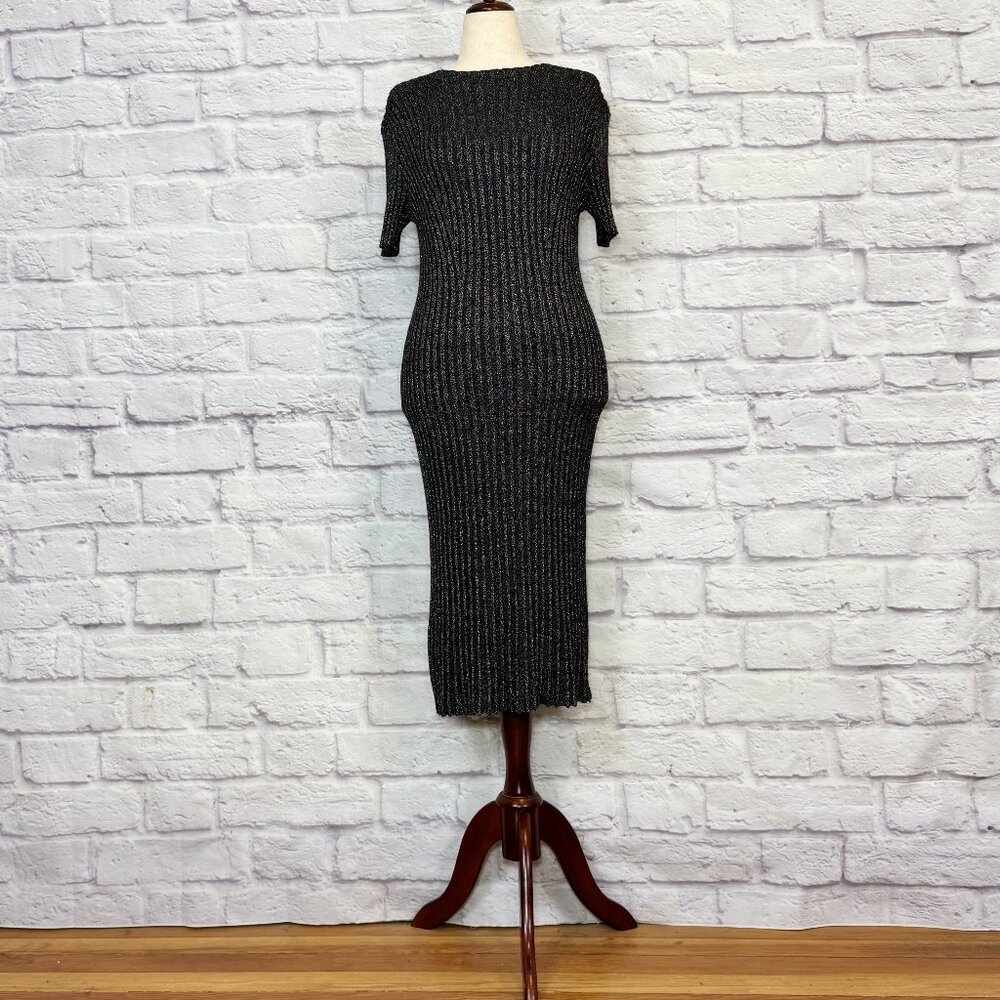 Madison + Hudson Charcoal Metallic Ribbed Bodycon Sweater Dress
